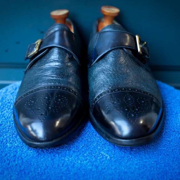 SALE - Moreschi 10.5 Burnished Monk Strap Black and Blue Mens Dress Shoes main image 13